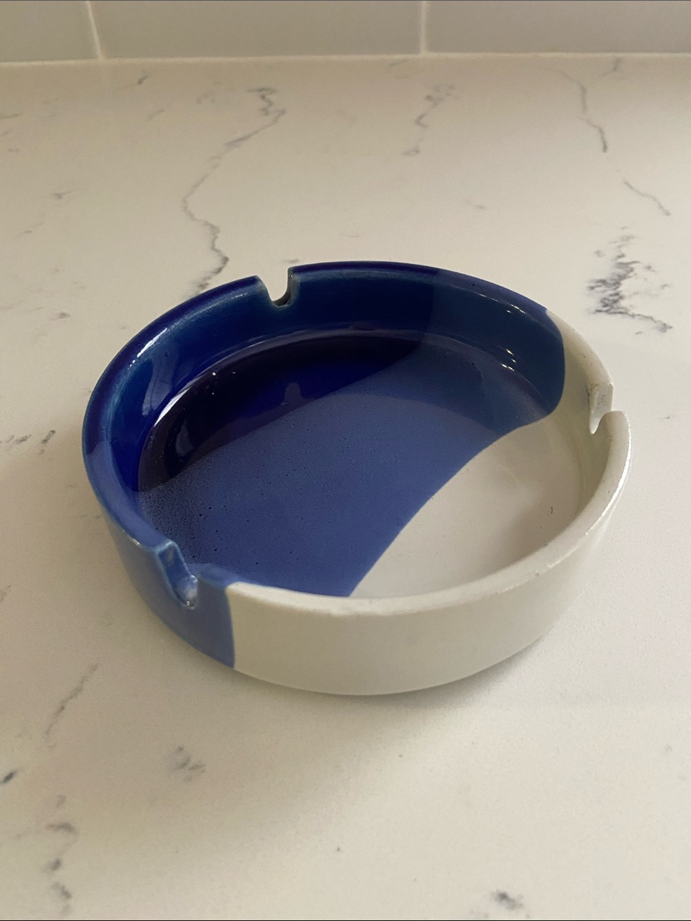 Vintage Japan Cobalt Blue White MCM Ceramic Ashtray
